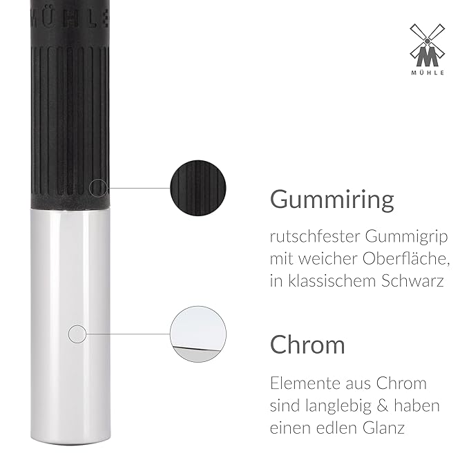 MÜHLE NEO safety razor|double edge safety razor for beginners and experienced shavers|sustainable eco-friendly and reusable|for men and women|chrome with black silicone grip handle