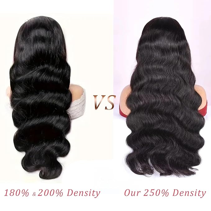 250 Density HD Lace Front Wigs Human Hair 13x6 Body Wave Pre Plucked Wig 28 inch Black