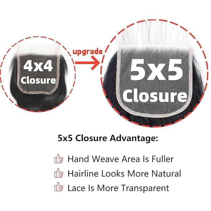 12A Human Hair 3 Bundles with 5x5 HD Lace Closure (22 24 26 +22) 100% Unprocessed Brazilian Virgin Remy Hair Loose Wave Human Hair Bundles with Closure Natural Color