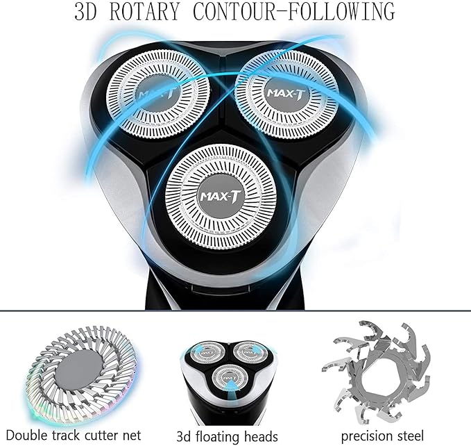 MAX-T Men Electric Razor, Rechargeable Wet & Dry Rotary Electric Shaver for Men (Black)