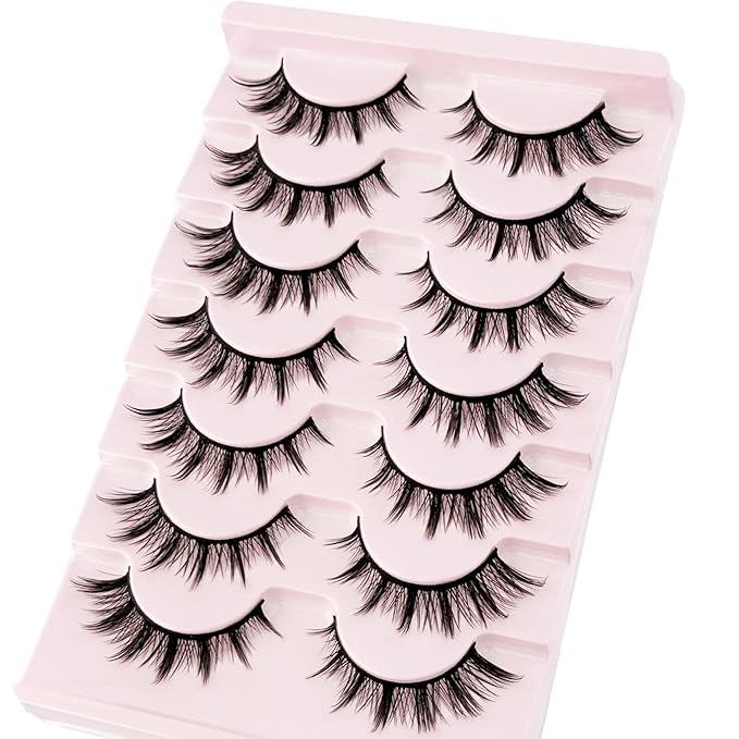Manga Lashes Cat Eye Lash NINGLASH False Eyelashes Natural Look Wispy Fake Eyelash 13mm Faux Lashes Strips 7 Pairs Lash Pack