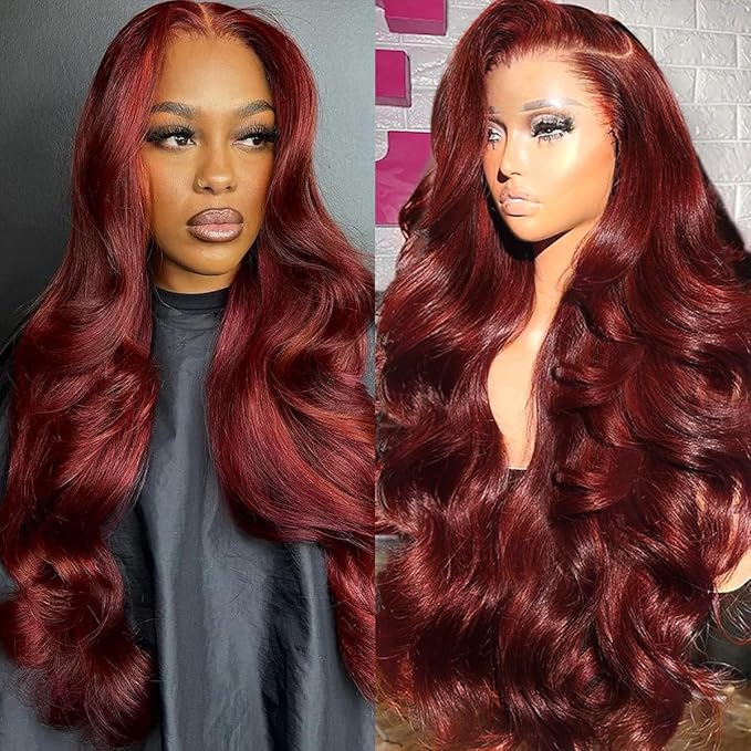 26 Inch Reddish Brown Lace Front Wigs Human Hair Body Wave 13x6 Hd Transparent Lace Front Wig Human Hair Pre Plucked with Baby Hair 180% Density 33# Auburn Brown Lace Frontal Wigs