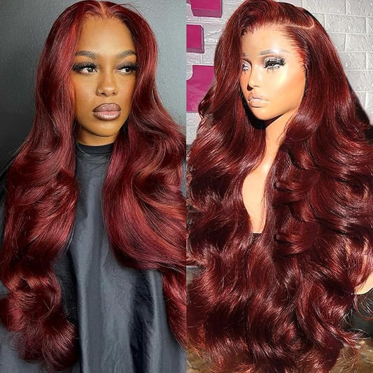 26 Inch Reddish Brown Lace Front Wigs Human Hair Body Wave 13x6 Hd Transparent Lace Front Wig Human Hair Pre Plucked with Baby Hair 180% Density 33# Auburn Brown Lace Frontal Wigs