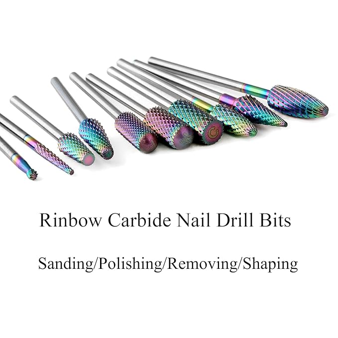 Nail Drill Bits Set, 10Pcs Tungsten Carbide Drill Bits for Nails Remove Acrylic Poly Nail Gel Polish, 3/32" Nail Files for Nail Cutter Cuticle Manicure