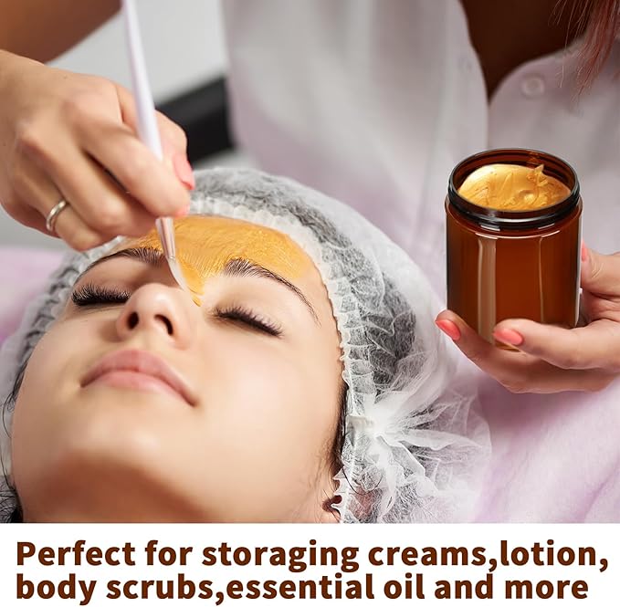 Tanlade 40 Pcs Amber Plastic Jars with Lids Round Cosmetic Containers Amber Jars Refillable Containers for Powder Liquid Food Storage Kitchen Cosmetic Lotion Ointments Creams Essential Oil (8 oz)