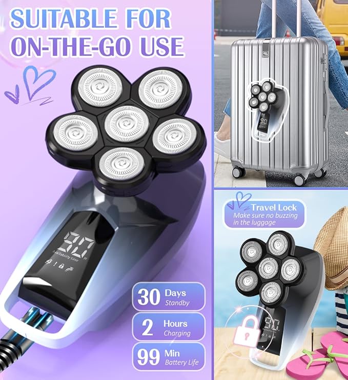 Electric Razors for Women,6 in 1 Womens Electric Leg Shaver Cordless Painless Facial Hair Removal for Arms and Underarms Bikini Trimmer,Portable and Safe Wet and Dry Use Women Shaver,White Black