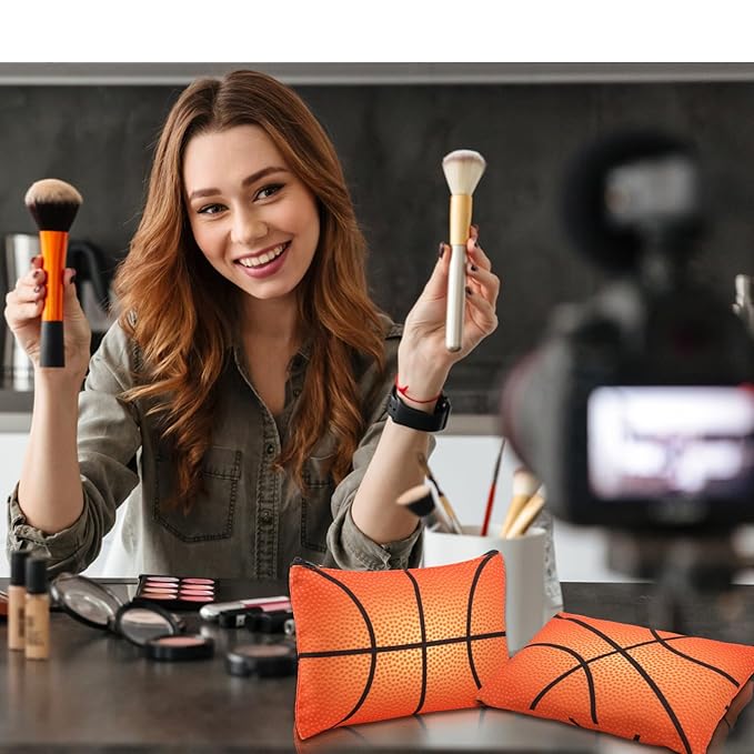 Eccliy 20 Pcs Basketball Makeup Bags Bulk Sport Team Gifts Basketball Cosmetic Bag Accessories for Women Toiletry Zipper Pouch Travel Canvas Gifts Stuff for Party Team Players Lover