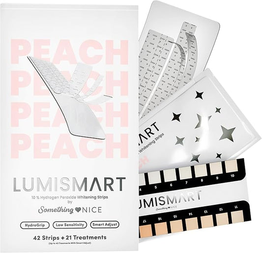 Something Nice Lumismart Whitening Strips - Dentist-Designed, Enamel Safe, up to 42 Treatments with Smart Adjust - Teeth Whitening Strips in Peach for Sensitive Teeth
