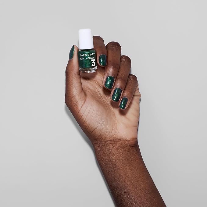 Dazzle Dry Mini Kit 4 Step System - Evergreen - A pine green with blue glitter flecks. Full-coverage glitter. (5 Piece Kit / 5 Manicures)