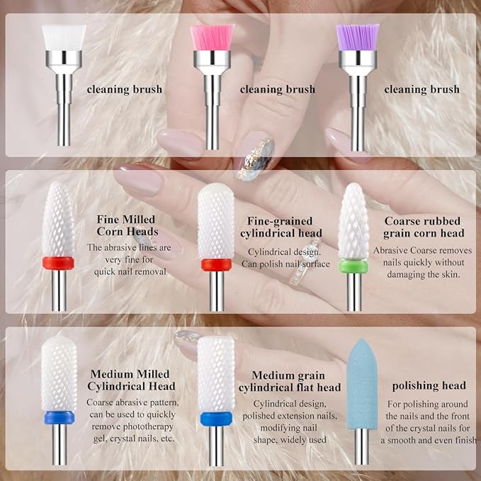 30 Pcs Nail Drill Bits Set with Stylish Nail Drill Bit Holder and Sanding Bands for Nail Drill,Professional Diamond Ceramic Nail Drill Bit for Electric Nail Drill Machines with 2/32" Interface