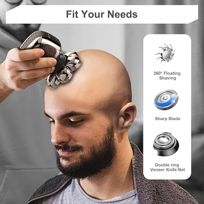 Head Shavers for Bald Men 7D, 5 in 1 Electric Shavers for Men Bald Head Rechargeable Bald Shavers for Men Waterproof Men's Rotary Shavers Grooming Kit with LED Display
