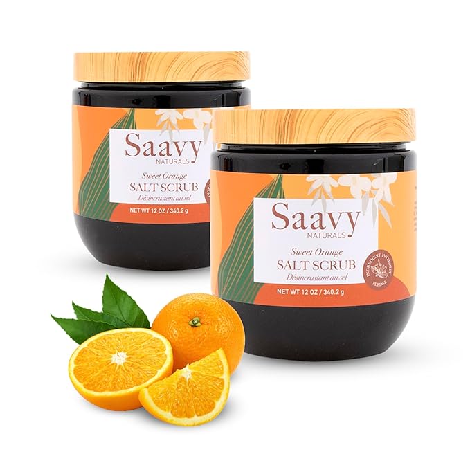 Savvy Naturals Sweet Orange Scrub Pack - Invigorating Orange Scented Salt Scrub Body Exfoliator, Vegan Body Care Gift Set