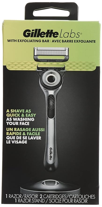 Gillette Labs Mens Razor with Exfoliating Bar, Shaving Kit for Men, Includes 1 Handle, 2 Razor Blade Refills, 1 Premium Magnetic Stand