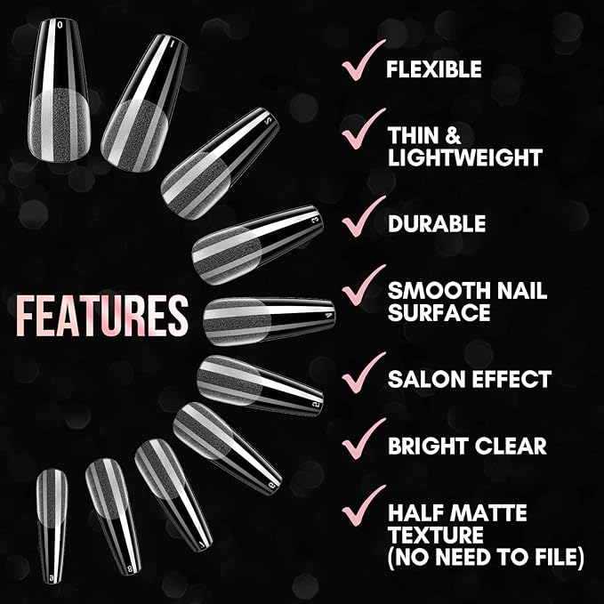 Makartt Gel X Nails Kit 500Pc Soft Gel Full Cover Tips, Medium Coffin Clear Tips Bundle with UV Nail Glue 15ML, 3-in-1 Base Coat & Slip Solution