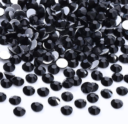 Black Flatback Rhinestones, Glass Rhinestones for Nail Art and Craft, Glue Fix, Loose Crystal Gemstones(Black, SS12, 2880pcs, 2.9-3.0mm)