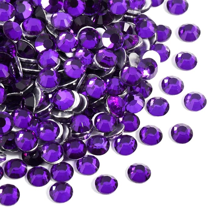 Beadsland 1440pcs Flat Back Crystal Rhinestones Round Gems for Nail Art and Craft Glue Fix, Pure Purple, SS16,3.8-4.0mm