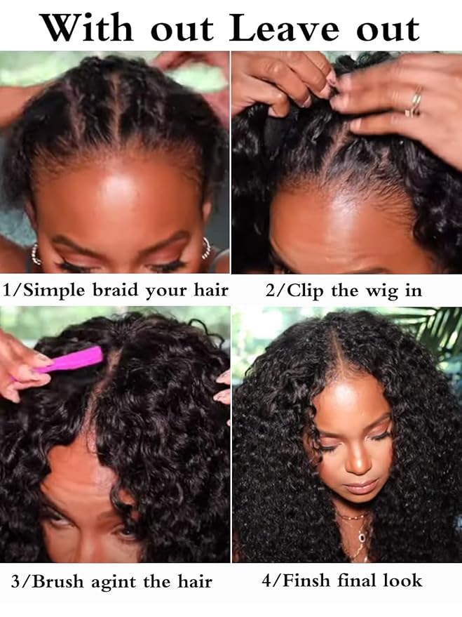 26 Inch Curly V Part Wig Human Hair Brazilian Virgin Human Hair Wigs for Black Women Upgrade U Part Wig Glueless Full Head Clip In Half Wig V Shape Wig No Leave Out 180% Density Natural Color