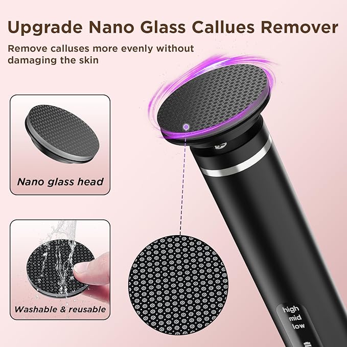 Electric Foot Callus Remover with Nano-Glass Head, Brushless Electric Foot File with 60 Pcs Sandpaper Discs, Cordless Callus Remover for Feet with 3 Speeds, Mothers Day Gift, Pedicure Tools for Feet