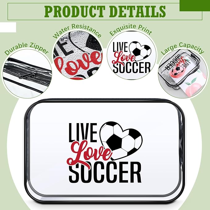 Abbylike 12 Pcs 7 x 4.7 x 2.4'' Soccer Theme Cosmetic Bag Soccer Gifts Accessories for Makeup Clear PVC Soccer Case Toiletry Zipper Pouch for Women Travel Vacation