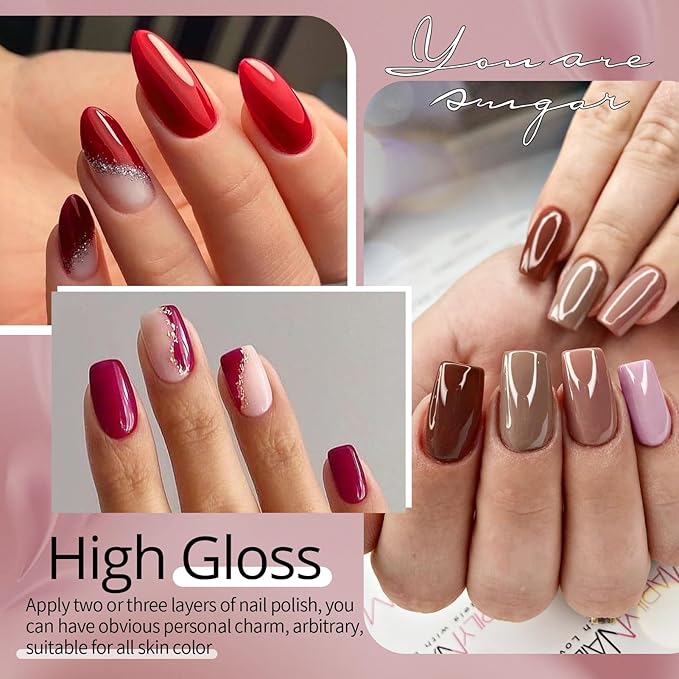 UR SUGAR Gel Nail Polish, 10 Colours Valentine's Purple Red Brown Light Pink Red Rose Gold Glitter Gel Polish Sets Soak Off Gel Nail Varnish Gifts for Women DIY Home