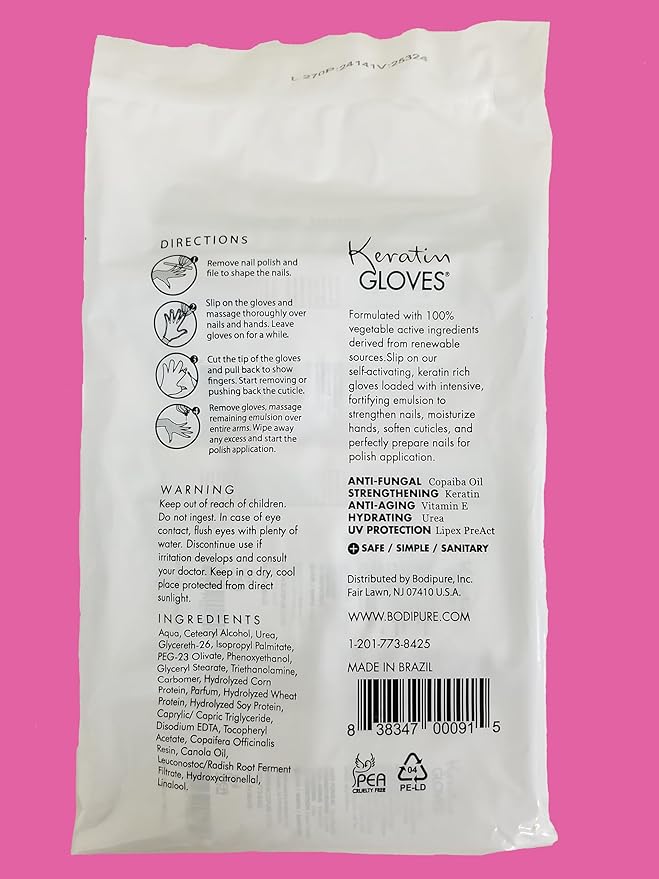 Bodipure Professional Keratin Gloves for Nail Strengthening, Moisturizing Hand Mask for Dry and Cracked Hands, Hand and Cuticle Treatment with Vegetable Keratin Cream 12 Pairs