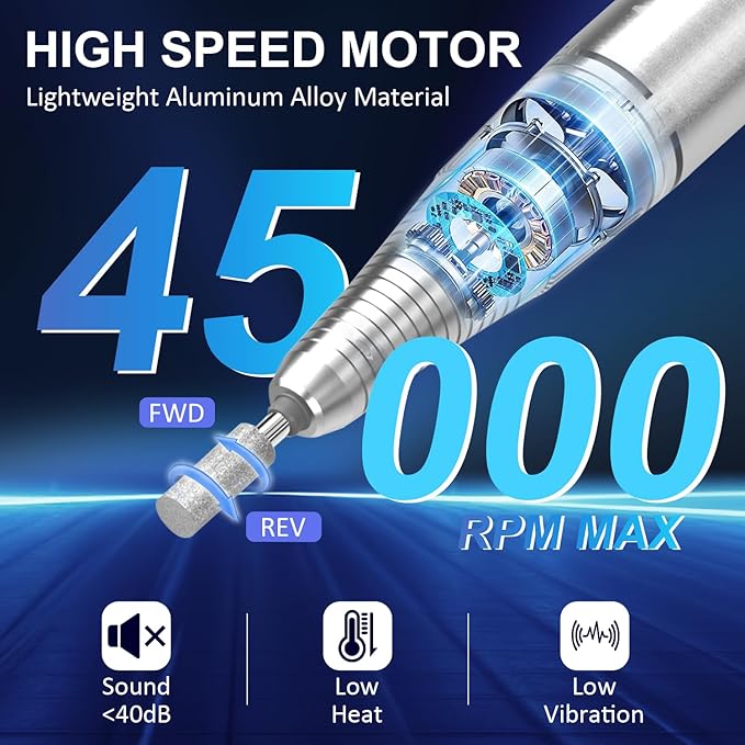 45000 RPM Electric Nail Drill LEDSUUEI: High Tech Professional Electric Nail File Fast Removal Nail Drill Kit for Acrylic Nails Gel Polishing Rechargeable Lightweight