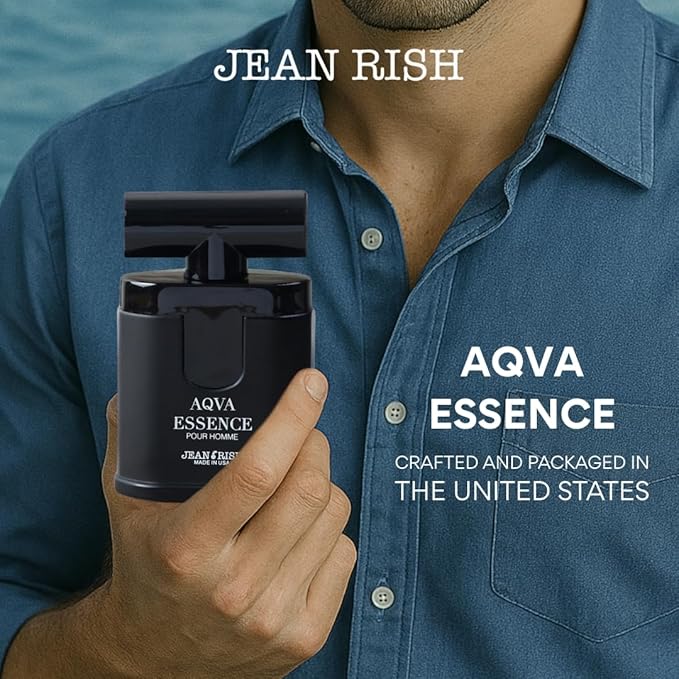 Jean Rish Aqva Essence Eau De Toilette - Perfume for Men (3.4 Fl Oz / 100ml) with Aromatic, Woody & Sea Notes - Long Lasting and Luxury Fragrance