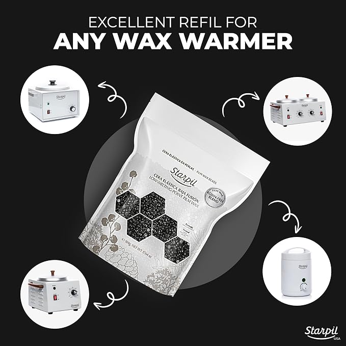 Starpil Wax 500g / 1.1 lb Rosin Free Black Hard Wax Beads for Painless Hair Removal, Strip less Body Wax Beans, Polymer Blend Bikini Wax for Face, Coarse Hair Removal Wax Beans for Sensitive Skin