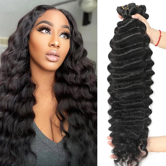 3 Bundles Human Hair Loose Deep Wave Bundles 20 22 24 Inch 100% Unprocessed Virgin Brazilian Human Hair Bundles Weave Raw Hair Extensions Natural Black Color for Women
