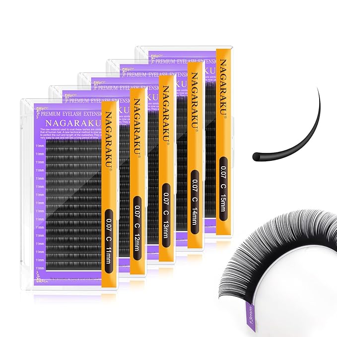 NAGARAKU 5 Trays Eyelash Extensions Individual Lashes 0.07mm C curl 11/12/13/14/15mm in 1 pack Classic Soft Natural Professional Faux Mink 16 rows