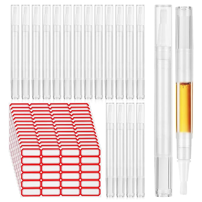 Beaupretty 40pcs 3ml Cuticle Oil Pen with Stickers Refillable Empty Twisting Pens Sample Lip Gloss Pens With Brush Tip for Traval