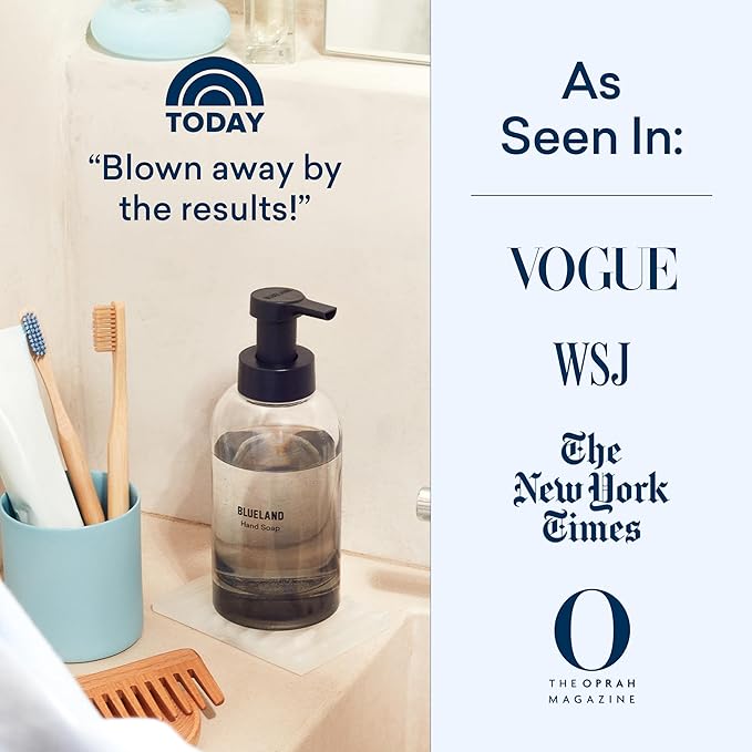 BLUELAND Hand Soap Starter Set Slate, 1 Refillable Glass Foaming Hand Soap Dispenser with 4 Refill Tablets, Iris Agave Scent, 4 x 9 Fl oz