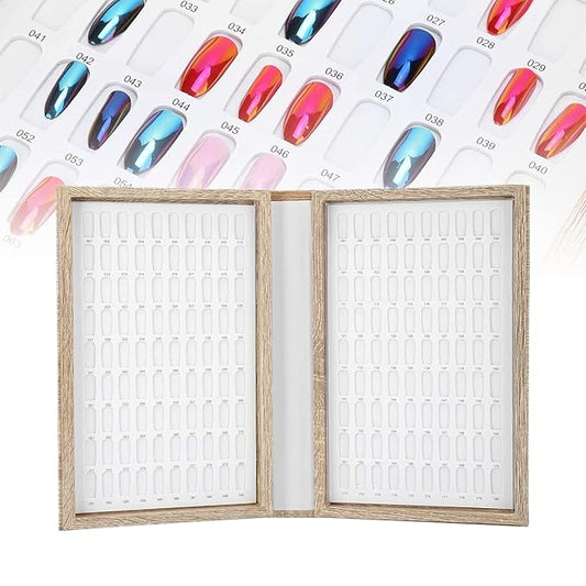 180 Colors Nail Color Display Book - Wood Nail Gel Polish Display Book False Nail Tip Display Board Reusable Nail Practice Design Board Nail Color Swatches Color Design Chart Card (01)