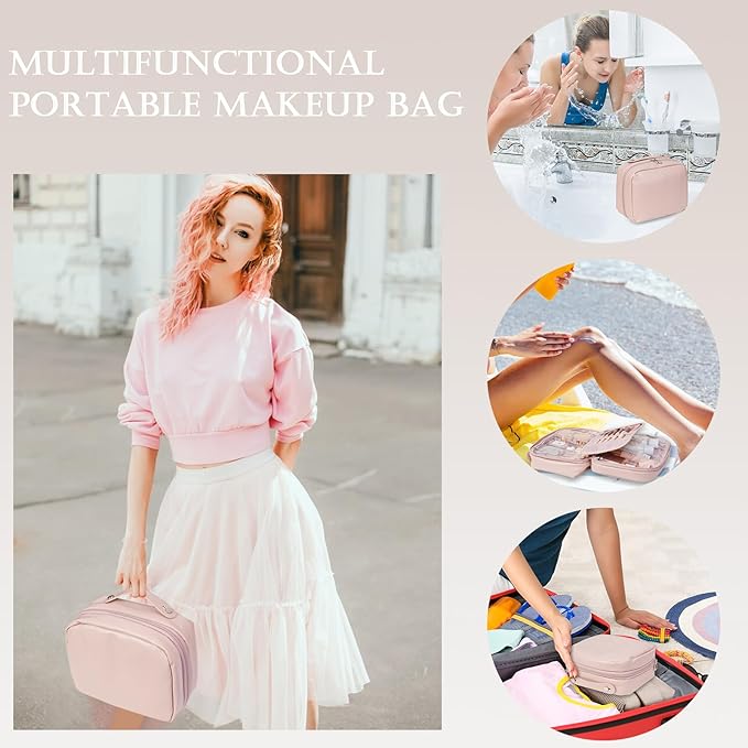 Large Waterproof Travel Toiletry Bag for Women, Portable Large Capacity with Multiple Partitions, Makeup Skin Care Bag Teen Girl Gifts Trendy Stuff (Pink)