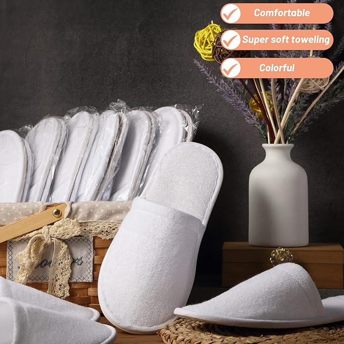 Geyoga 24 Pairs Disposable Slippers for Guests Bulk 2 Size Cotton Hotel Spa House Slippers for Graduation Wedding Party Shoeless Home Travel Individually Wrapped
