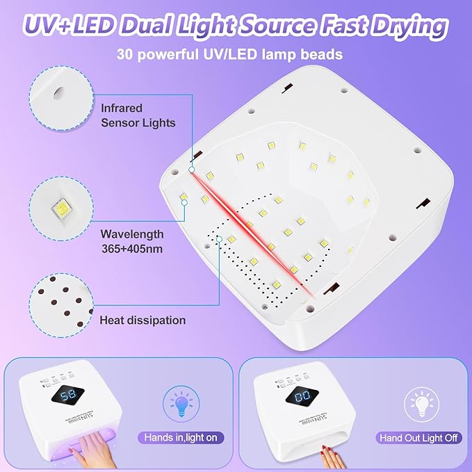 Cordless Rechargeable UV LED Nail Lamp, LKE 86W UV Light for Gel Nails UV Nail Light Nail Dryer with 3 Timer Setting Display Auto Sensor Professional Quick Dry Gel Polish Curing Lamp for Salon & Home