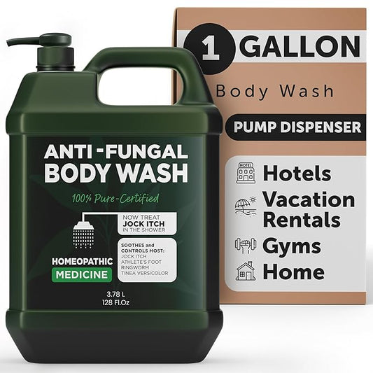 Antifungal & Antibacterial Body Wash with Tea Tree Oil | Homeopathic Medicine for Jock Itch, Athlete’s Foot, Ringworm, Back Acne & Eczema | Antibacterial Soap for Men & Women | 1 Gallon Pump Dispenser