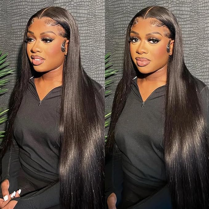 13x4 Lace Front Wigs Human Hair 180 Density HD Lace Frontal Wigs Pre Plucked with Baby Hair Glueless Brazilian Lace Frontal Wigs (34inch, Straight)