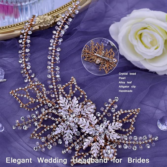Wedding Head Pieces Crystal Bridal Hair Clips Women's Handmade Bridal Rhinestone Wedding Party Hair Accessories (Gold)