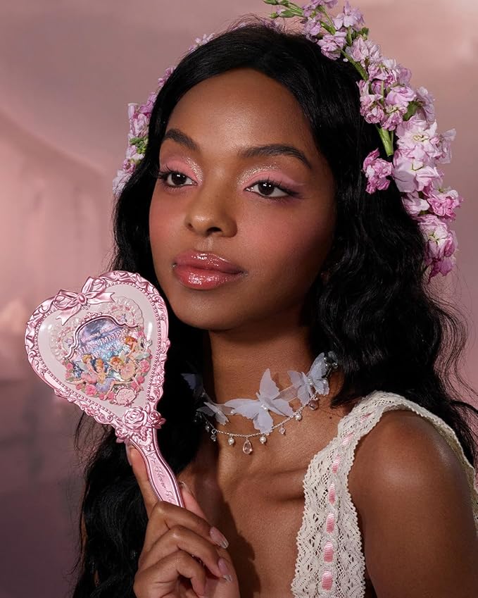 Flower Knows Midsummer Fairytales Hand Mirror,Portable Vintage Handheld Mirror,Durable Metal Mirror,Cute & Aesthetic Princess Mirror,with Long Handle for Easy Holding,Gift for Girls(White Vanilla)