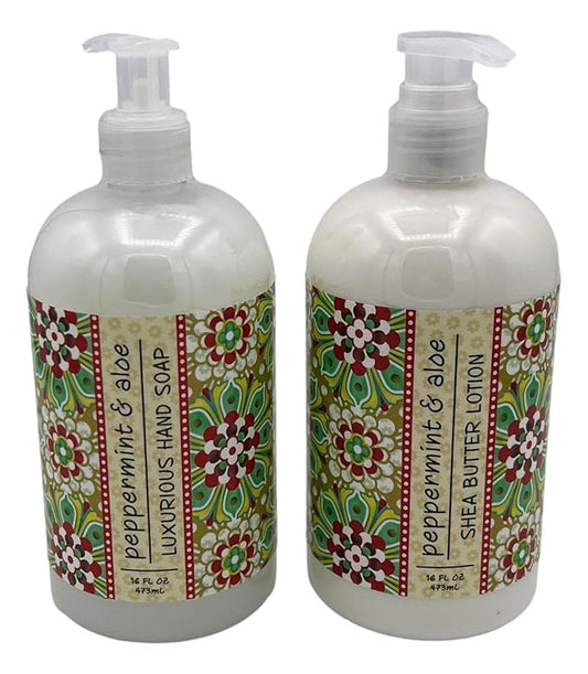 Greenwich Bay Trading Co, Peppermint and Aloe, Hand Soap and Shea Butter Lotion Set, 16 Ounces Each