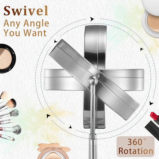 9in Vanity Mirror with Lights, Rechargeable&Dimming Lighted Makeup Mirror, 3X/20X Double Sided Magnifying Mirror,5000mAh,360 Rotate,3 Color Lights,Brightness with 80 LED,No Height Adjustment,Nickel