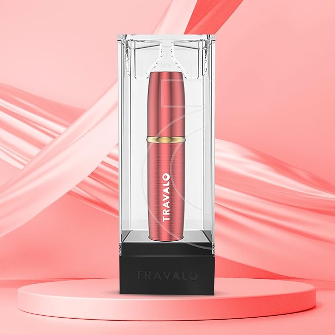 Travalo LUX Perfume Atomizer - Leak-Proof and TSA Approved for Air Travel - Reusable Airtight Easy Fill Mini Pump Sprayer - Lightweight Portable - Brushed Polished Metal Alloy Outer Shell Red 0.17oz