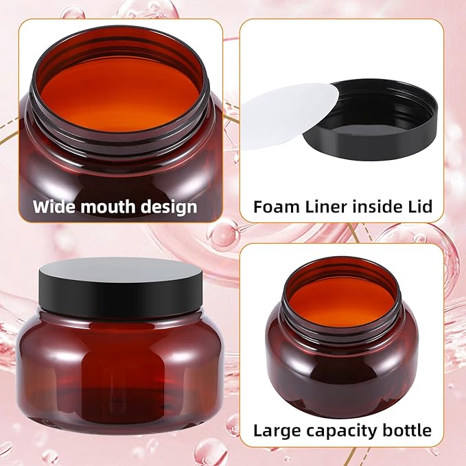 48 Pack 8 Oz Plastic Containers With Lids and Waterproof Label BPA Free - Refillable Transparent Cosmetic Containers for Body Butter,Sugar Scrubs,Cream,Lotions,Candy,Bath Salt (48, Brown)