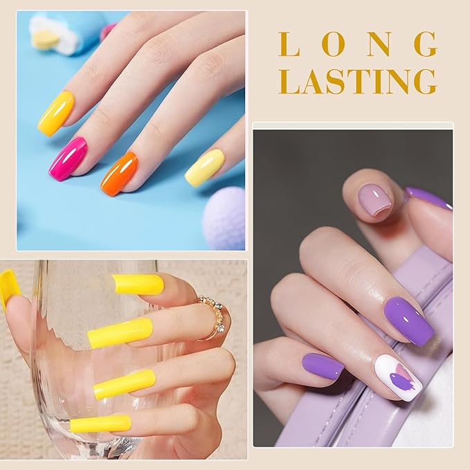 CANNI Summer Gel Nail Polish Set,Bright Rainbow Collection 6 Colors 9ML Hot Red Pink Yellow High Gloss Soak Off UV LED Gel Nail French Nail Manicure Salon DIY