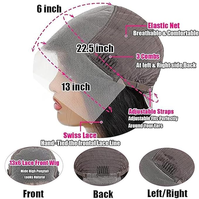 30 Inch Straight Lace Front Wigs Human Hair 13x6 HD Transparent Lace Front Human Hair Wigs for Women Glueless Brazilian Virgin Hair Lace Frontal Wig 200% Density Pre Plucked with Baby Hair