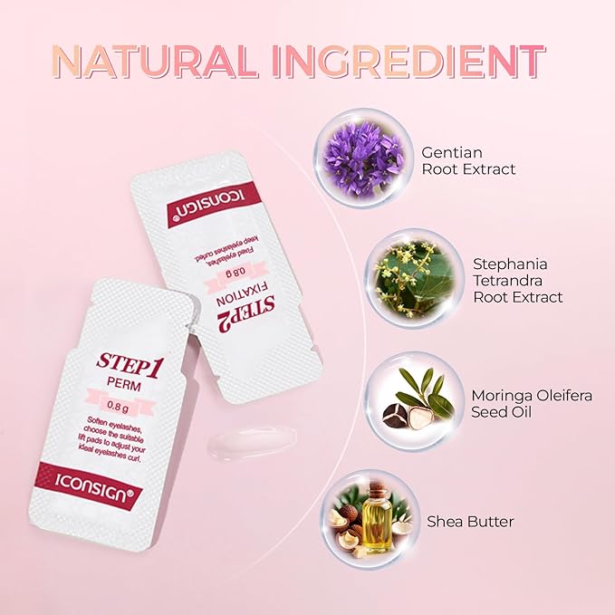 ICONSIGN Lash Lift Kit, Single Sachet Design Eyelash Fast Perm Kit with Glue Balm, Easy to Operate, Suitable for Salon & Home Use