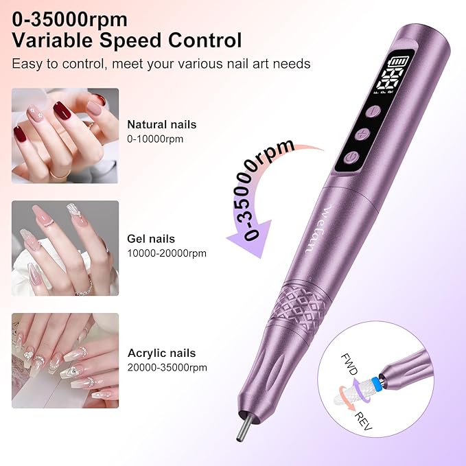 Electric Nail Drill Professional, Electric Nail File, 35000RPM Cordless Nail Drill, Portable Nail File Machine for Acrylic and Gel Nail with Manicure and Polishing Tool Set