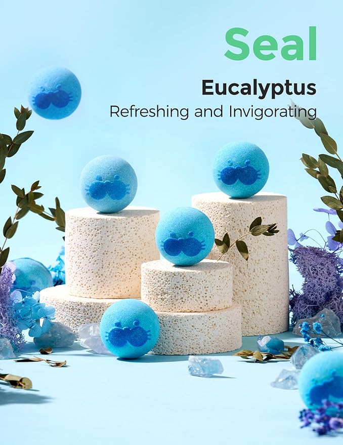 Momcozy Natural&Organic Essential Oil Bath Bombs,14 Pcs Bubble Bath Fizzy Balls with Cute Seal Animal Shapes,Bath Bombs Gift Set for Kids Girls Boys Toddler,Ideal Gift for Easter Egg,Bath Bomb Kit