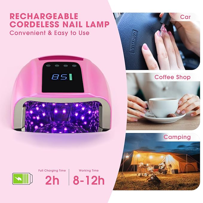Professional Rechargeable 96W UV LED Nail Lamp Cordless UV Light for Nails Machine with Removable Stainless Steel Bottom,4 Timer Setting and Smart Sensor Nail Dryer